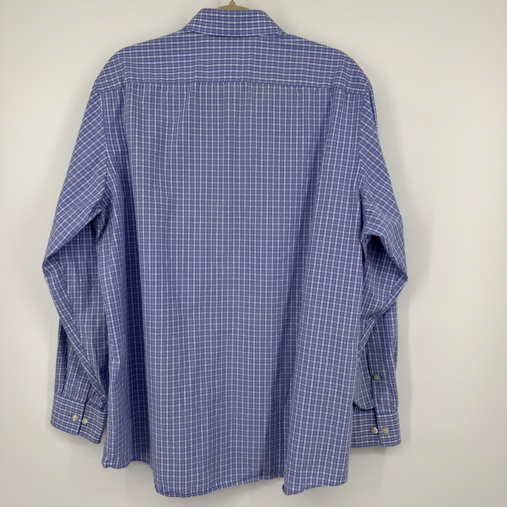 Michael Kors Mens Dress Shirt 17 34/35 Blue Red Plaid Long Sleeve - Picture 7 of 7